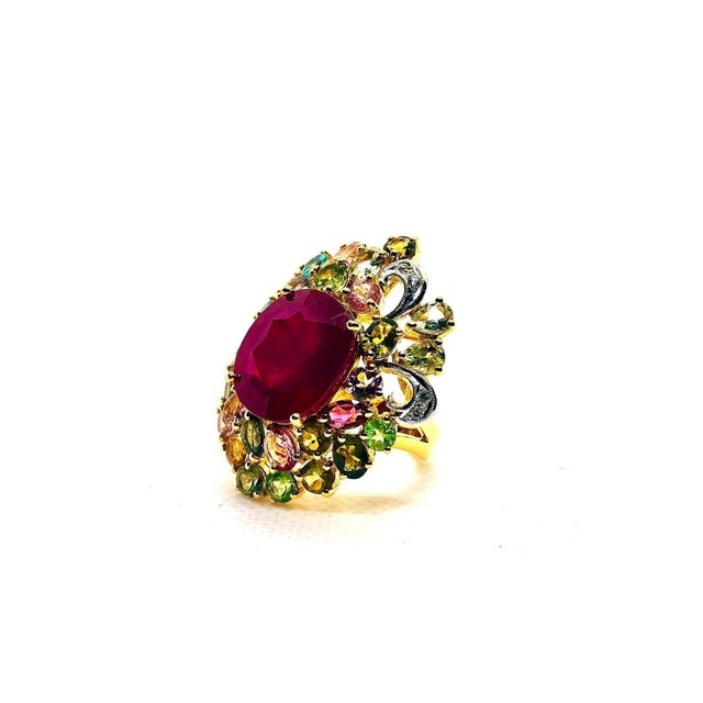 Bochic “Capri” Vintage Ruby, Multi Sapphire & Diamond Ring Set In 18K Gold & Silver For Sale - Image 10 of 11