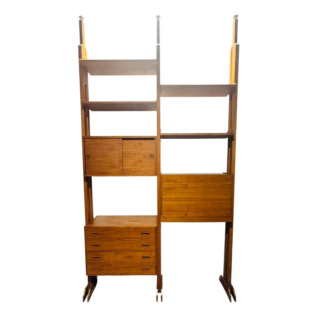 Italian Wooden Modular Bookcase, 1960s For Sale