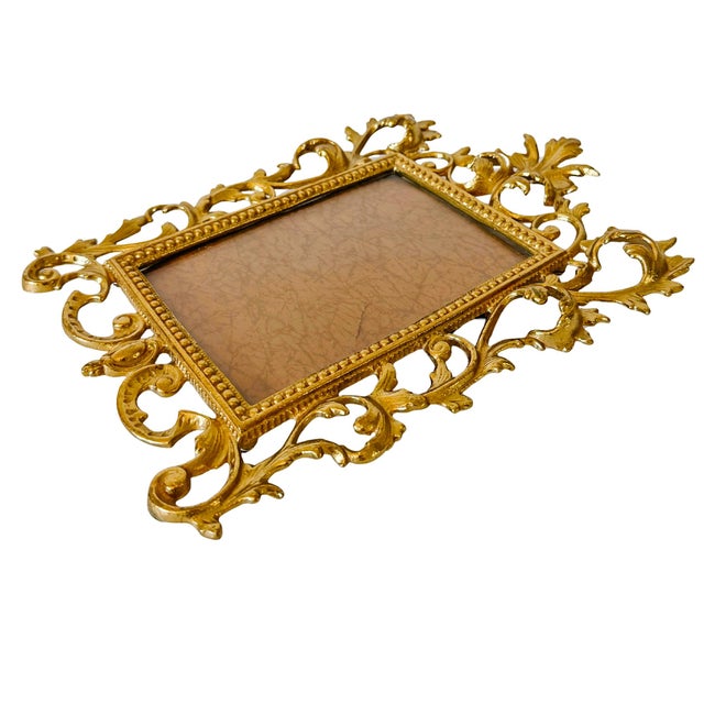 Mid 20th Century Cast Brass Rococo Style Ornate Wall Hanging Photo Frame For Sale - Image 4 of 7