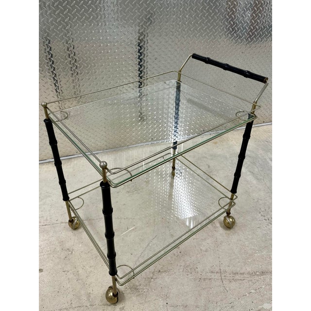 Ornamental & Decorative Materials Mid-Century Hollywood Regency Faux Bamboo and Brass Two-Tier Drinks Trolley. For Sale - Image 7 of 12