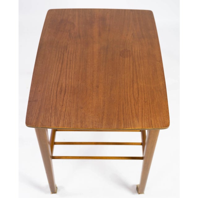 Wood Danish Teak Side Table with Shelf & Wheels, 1960s For Sale - Image 7 of 11