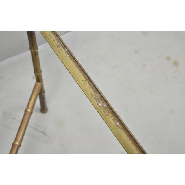 Metal Vintage Hollywood Regency Brass Faux Bamboo Square Glass Top Low Side Table For Sale - Image 7 of 15
