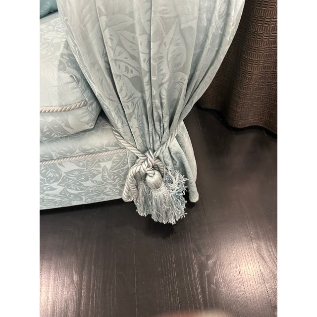 Custom Designer Aqua Jacquard Loveseat One-of-a-kind custom-designed loveseat upholstered in an elegant aqua jacquard...