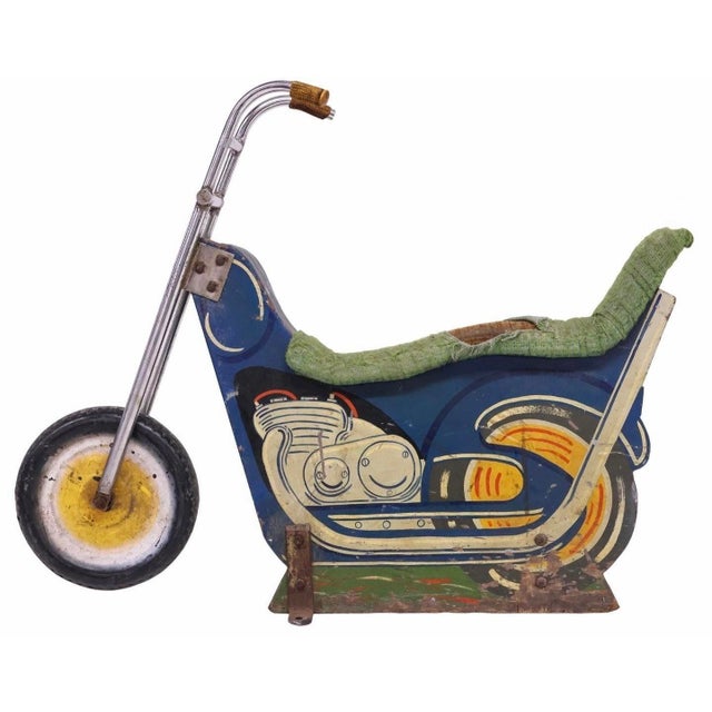 Wood American Midcentury Carousel Motorcycle Carnival Amusement Ride Painted Wood Metal Harley Davidson For Sale - Image 7 of 7