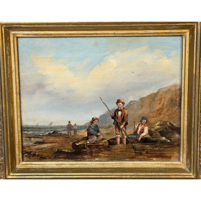 English Victorian Seascape of Boys Shrimping, Attributed to Matthew Thompson For Sale - Image 12 of 16