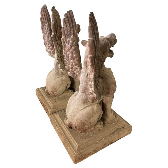 Pair of Monumental Neoclassical Cast Iron Winged Griffin Statues For Sale In West Palm - Image 6 of 12