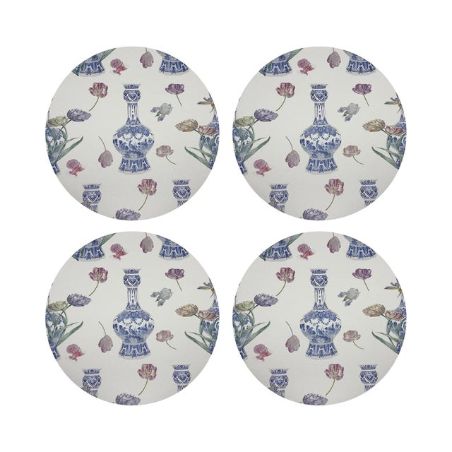 Royal Delft Purissima Vegan Leather Round Pebble Placemat, Set of 8 For Sale - Image 4 of 5