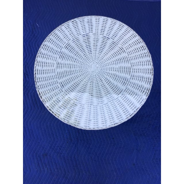 1980s Vintage Natural Wicker Side Table With Glass Top Freshly Painted in Gloss White Chairish