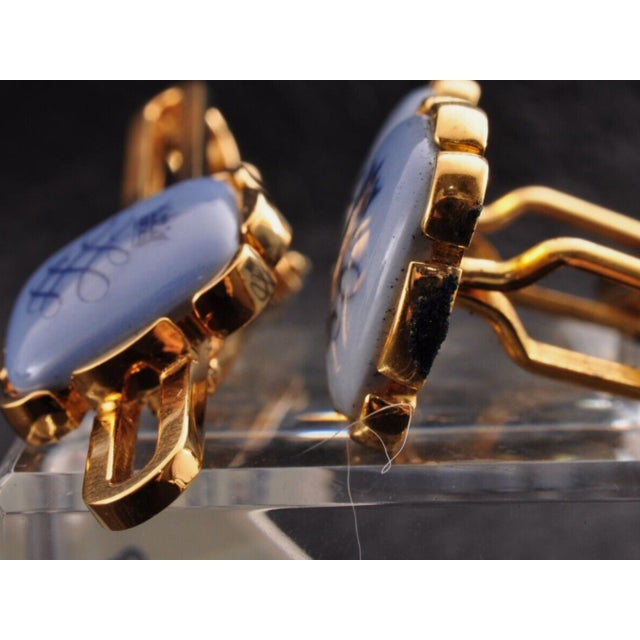 Vintage Royal Danish Copenhagen Gold Plate & Porcelain Cufflinks Circa 1980 For Sale - Image 11 of 12