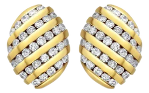 Oval Shaped Diagonal Diamond Clip-On Earrings, 2 Pieces