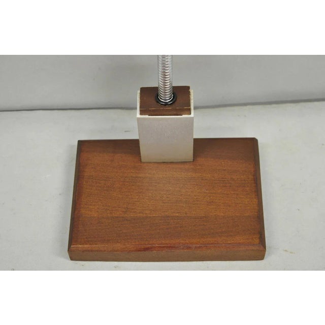 Vintage Mid Century Modern Gooseneck Walnut Base Brown Mad Men Desk Lamp For Sale - Image 4 of 12