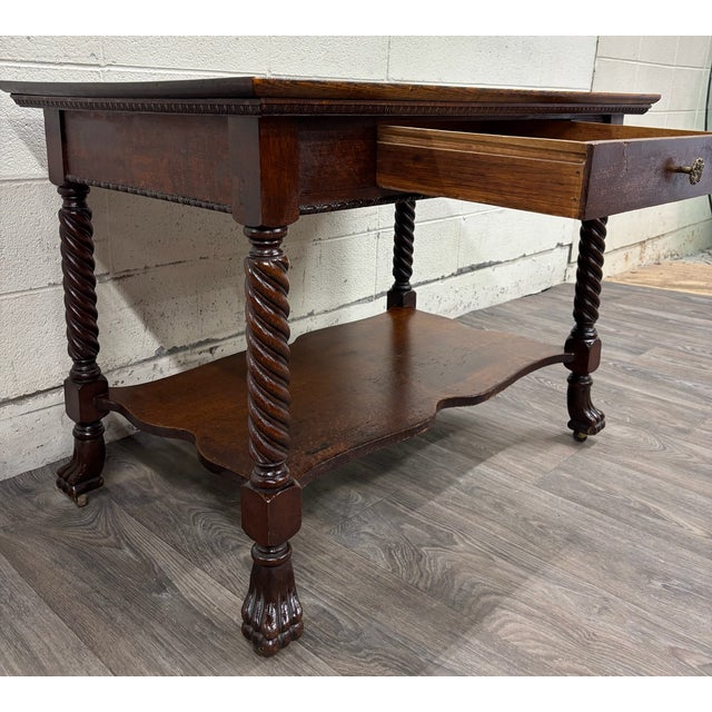 Antique Jacobean Revival Quarter Sawn Tiger Oak Library Sofa Table For Sale - Image 13 of 15