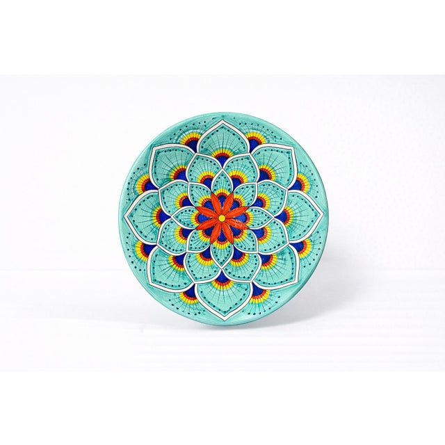 Intreccio Teal 4-Piece Place Setting | Hand-Painted Italian Dinnerware From Deruta For Sale - Image 10 of 11