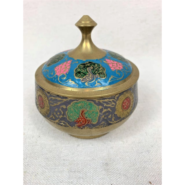 Vintage Painted Brass Container For Sale - Image 4 of 7