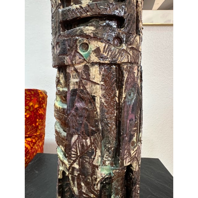 Brown 1970s Monumental Vintage Brutalist Studio Pottery Cylinder Vase For Sale - Image 8 of 11