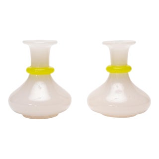 European Pair of Crazed Opaline Glass Bud Vases, C. 1930 For Sale