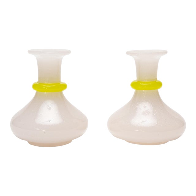 European Pair of Crazed Opaline Glass Bud Vases, C. 1930 For Sale
