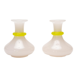 European Pair of Crazed Opaline Glass Bud Vases, C. 1930
