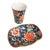 Irice Chinoserie Navy Orange Floral Soap Dish and Cup For Sale