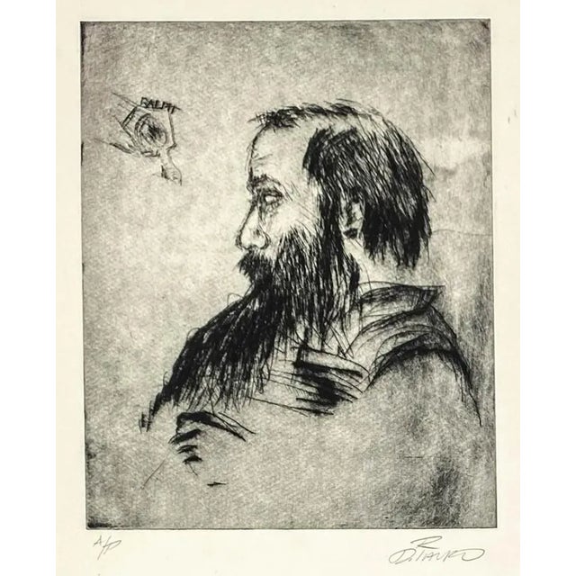 Portraiture 1960s Portrait Etching of Ralph For Sale - Image 3 of 3