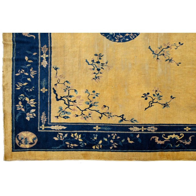 1920s 1920s Antique Peking Designed Chinese Wool Rug Handmade in Golderod Color For Sale - Image 5 of 10