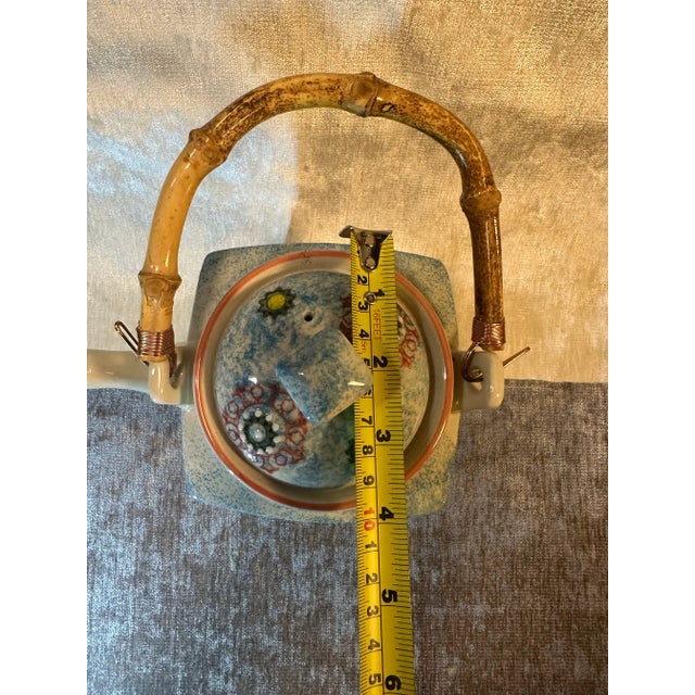 Wood Late 20th Century Miyabi Yokohama Ceramic Teapot With Bamboo Handle Attached by Copper Wire & Tea Strainer For Sale - Image 7 of 7