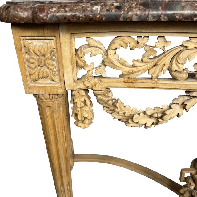 Late 19th Century Antique Louis XVI Console Table, Carved Pine & Marble Top, 1870 For Sale - Image 5 of 10