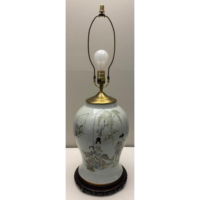 Chinese Rare Large 19th Century Chinese Porcelain Bulbous Vase Lamp, Pale Blue For Sale - Image 3 of 16
