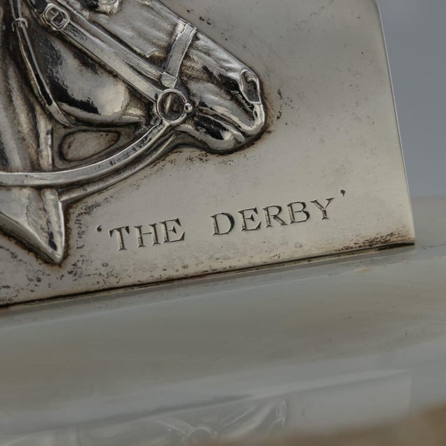 Brown Vintage English Silver and Agate Horse Racing Themed Ashtray, 1956 For Sale - Image 8 of 13