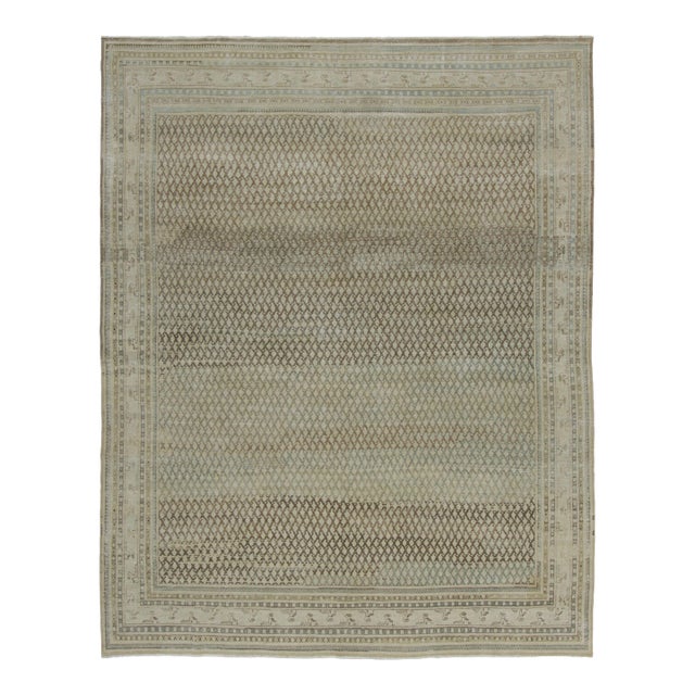 Antique Distressed Saraband Rug With Paisley Grid in Green Hues - Rug & Kilim For Sale