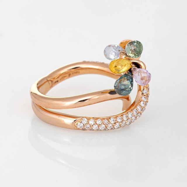 Giovanni Ferraris Pave Diamond Ring Rainbow Sapphires 18k Rose Gold Estate size 6.5 For Sale - Image 4 of 7