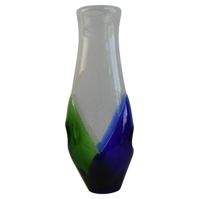 Czech Blue and Green Sommerso Art Glass Vase, 1970s For Sale - Image 12 of 12