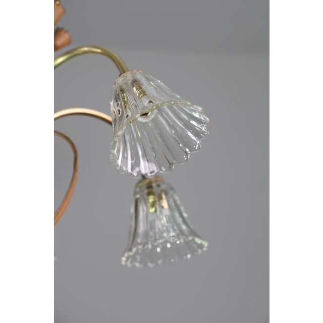 1950 Art Decò Murano Glass and Brass Chandelier, 6 Light For Sale - Image 13 of 18