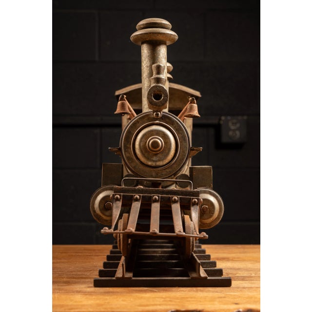 Early 20th Century Galvanized Steel Steam Locomotive Model on Track For Sale - Image 11 of 11