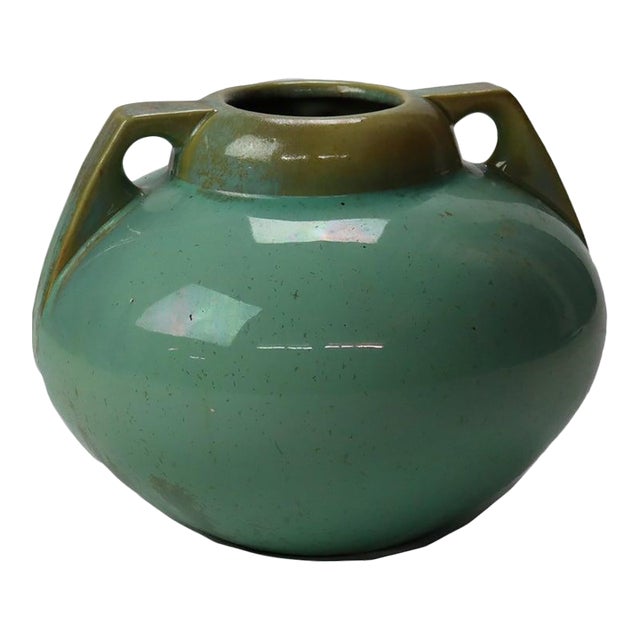 Antique Fulper Arts & Crafts Bulbous Two Handled Pottery Vase C1920 For Sale