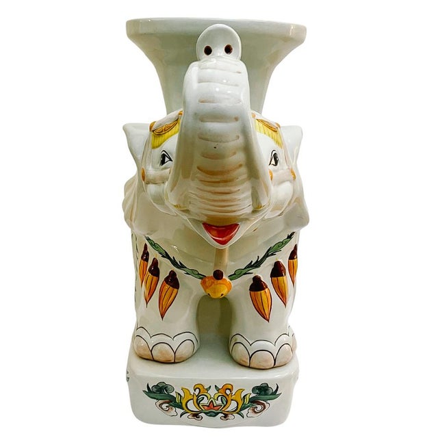 White Mid 20th Century Hollywood Regency Style Chinoiserie Elephant Garden Stools - A Pair For Sale - Image 8 of 15