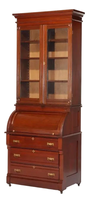 Antique Eastlake Walnut Cylinder Roll Top Desk C1890