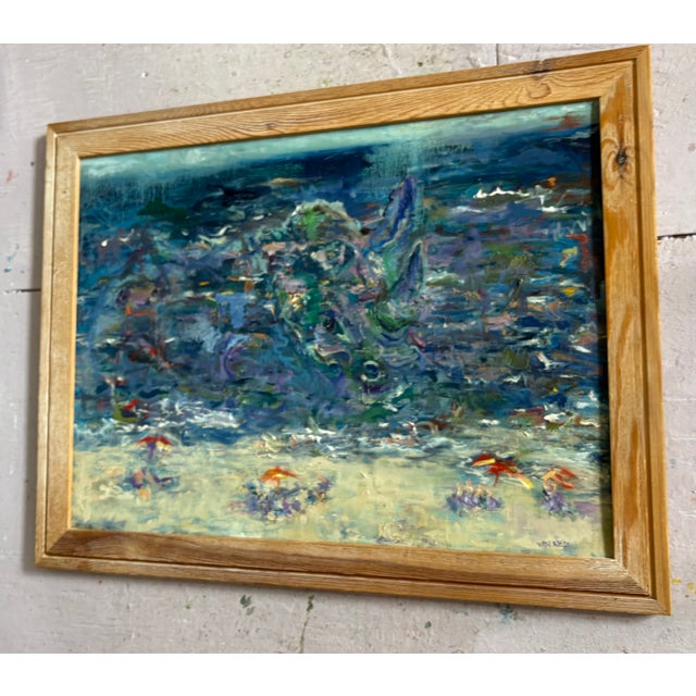 “Beach People”, Original Oil Painting, Framed Coastal Art, One-of-a-Kind For Sale - Image 4 of 10