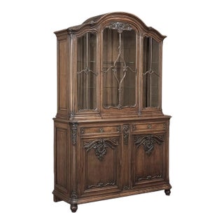 Antique Liegeois Hand-Carved Walnut Bookcase ~ China Buffet For Sale