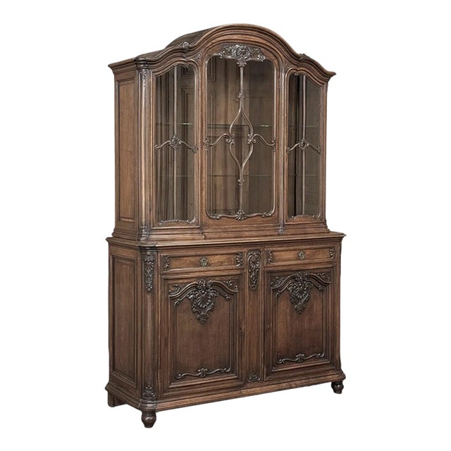 Antique Liegeois Hand-Carved Walnut Bookcase ~ China Buffet For Sale