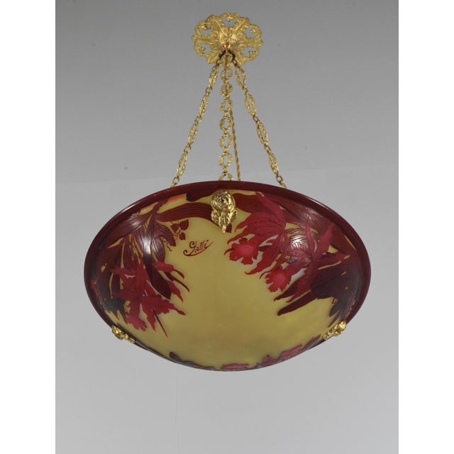 Large French Art Deco Pendant Light by Galle - 1925 Cameo Gallé Chandelier France For Sale - Image 10 of 18