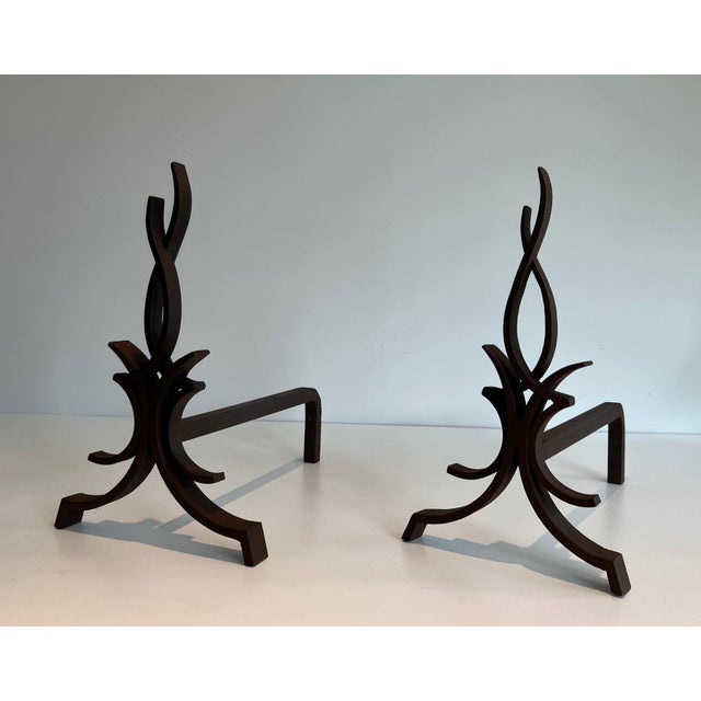 1940s Wrought Iron Andirons by Raymond Subes - a Pair For Sale - Image 5 of 12