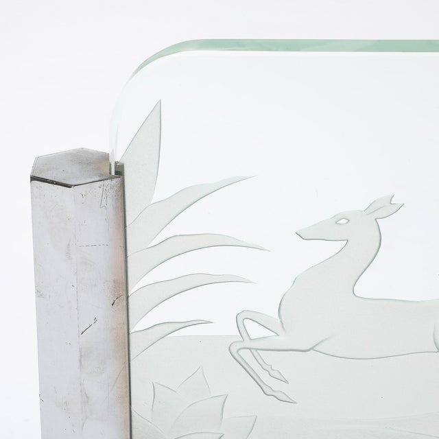 Art Deco Silvered Bronze Table Lamp With Reversed Etched Leaping Gazelle Motif For Sale - Image 11 of 16