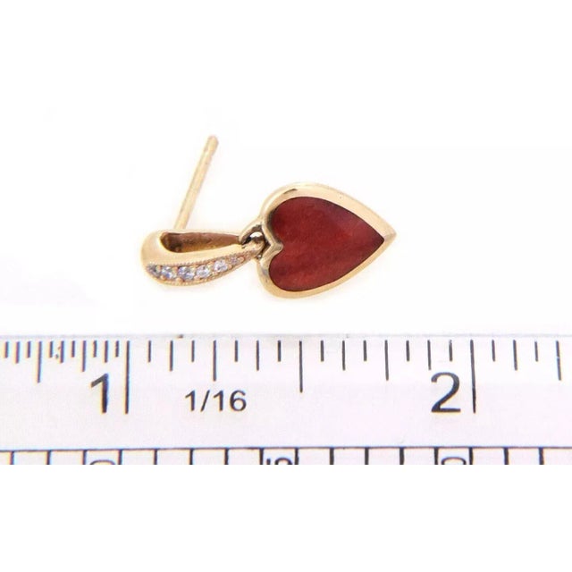 Late 20th Century Kabana 14k Yellow Gold Diamond Spiny Oyster Shell Heart Dangle Earrings, 2 Pieces For Sale - Image 5 of 5