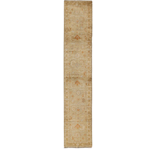 Angora Oushak Runner in Soft Beige With Warm Camel and Light Apricot Accents For Sale