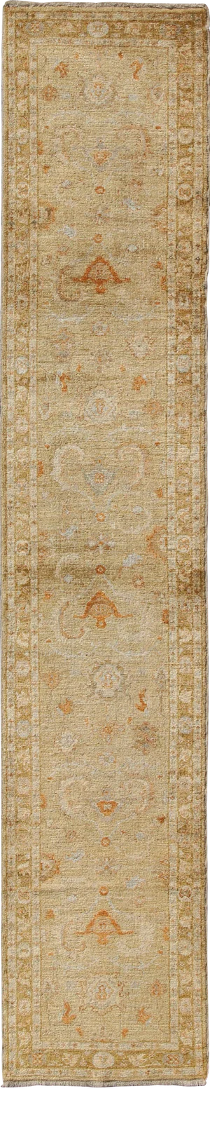 Angora Oushak Runner in Soft Beige With Warm Camel and Light Apricot Accents