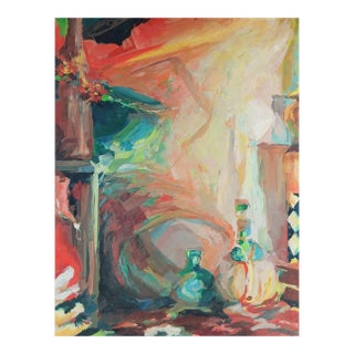 Vintage 1961 Mid Century Bold Abstract Bottle Still Life Painting For Sale