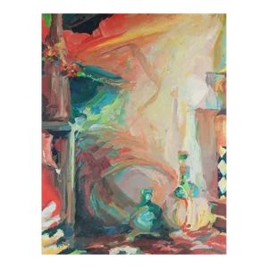 Vintage 1961 Mid Century Bold Abstract Bottle Still Life Painting