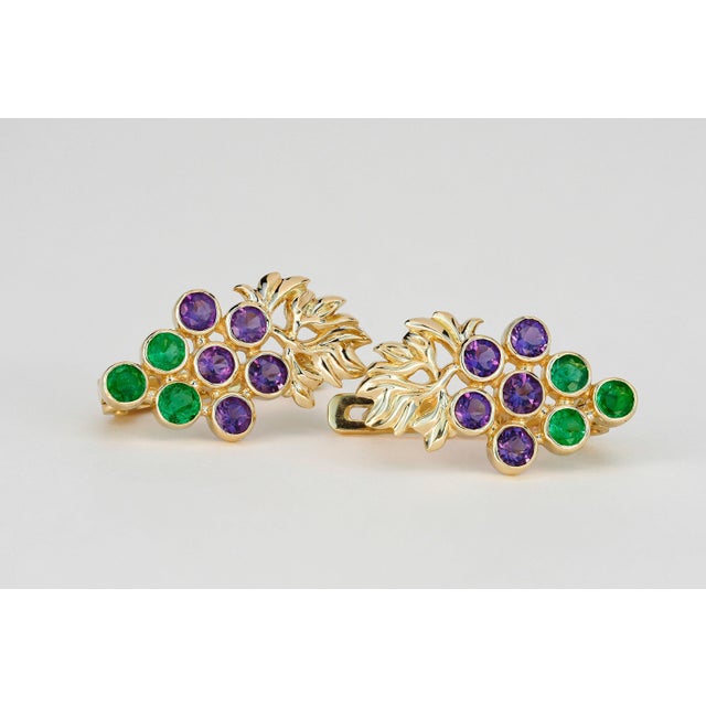 Grape Earrings With Emeralds and Amethysts- Set of 2 For Sale - Image 9 of 10
