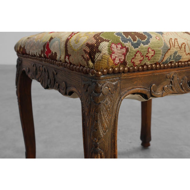 Brown Louis XV Carved Stool with Needlepoint Tapestry Seat, France, 1880 For Sale - Image 8 of 11